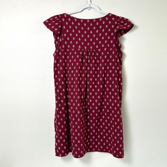 Old Navy Gauze Dress Womens M Burgundy Embroidered Tasseled Flowy Boho Lagenlook - Picture 3 of 11